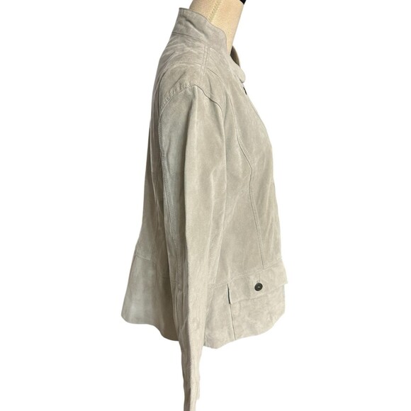 Chico's Womens  Size 3 Gray Leather Suede Jacket Button Up Lined Business Casual - Picture 5 of 9
